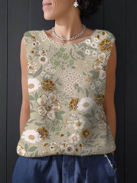 Women's Floral Art Print Casual Knitting Sleeveless Top