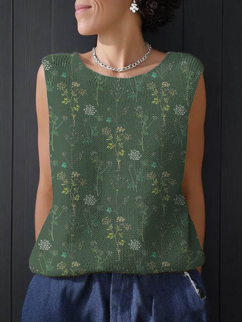 Women's Floral Art Print Casual Knitting Sleeveless Top