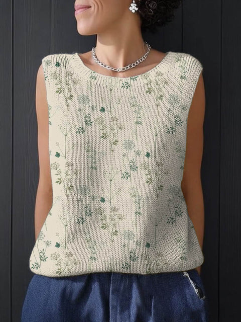 Women's Floral Art Print Casual Knitting Sleeveless Top