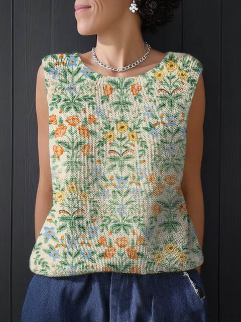 Women's Floral Art Print Casual Knitting Sleeveless Top