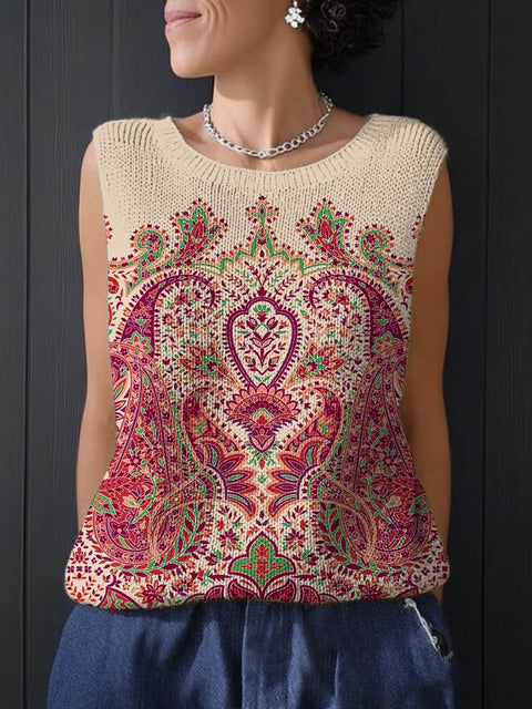 Women's Floral Art Print Casual Knitting Sleeveless Top