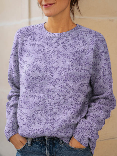 Women's Floral Pattern Art Print Knit Pullover Sweater