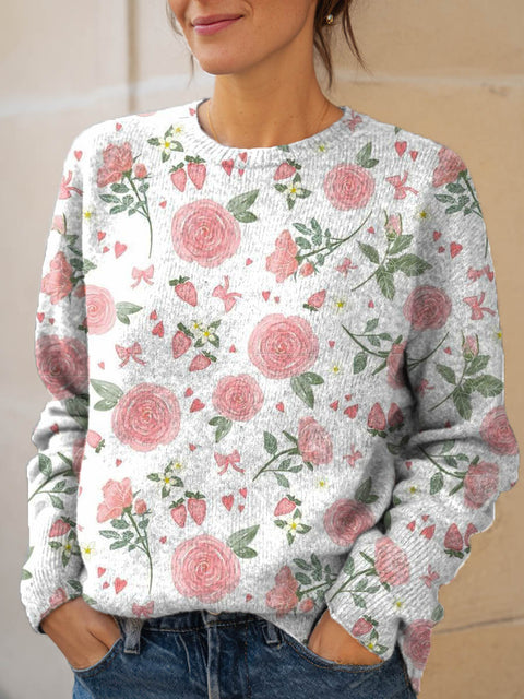 Women's Floral Pattern Art Print Knit Pullover Sweater