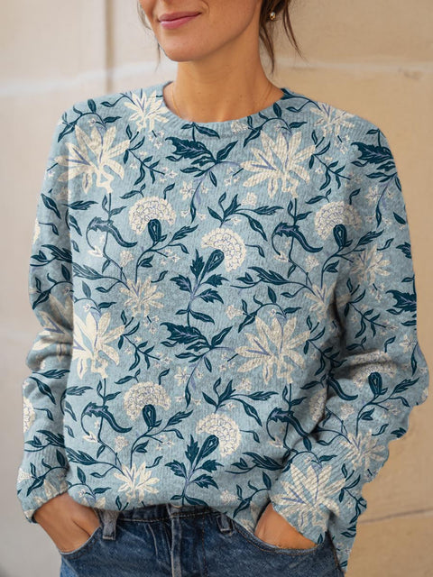 Women's Floral Pattern Art Print Knit Pullover Sweater