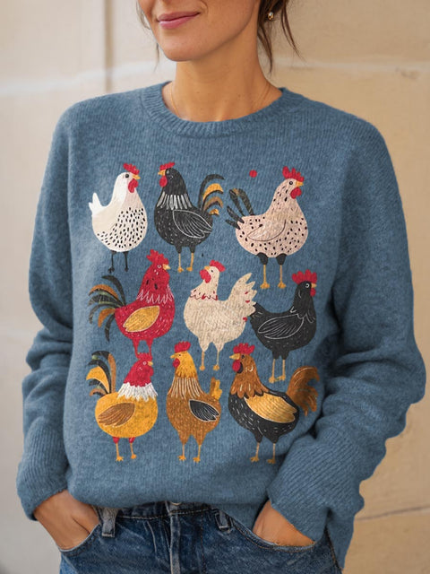 Women's Chicken Pattern Art Print Knit Pullover Sweater