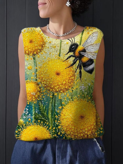 Women's Lovely Bee Art Print Casual Knitting Top