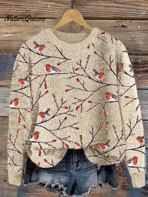 Lovely Birds Art Print Knit Pullover Sweater