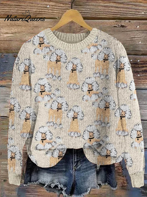 Lovely Poodles Art Print Knit Pullover Sweater