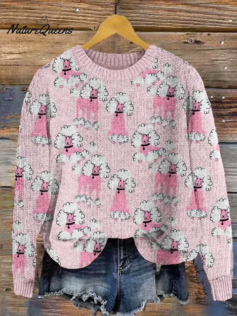 Lovely Poodles Art Print Knit Pullover Sweater
