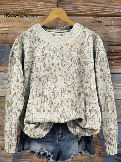 Lovely Dogs Art Print Knit Pullover Sweater