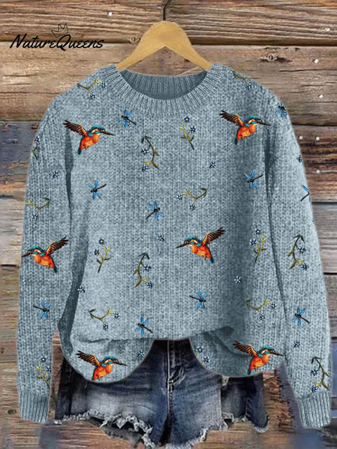 Lovely Birds Art Print Knit Pullover Sweater