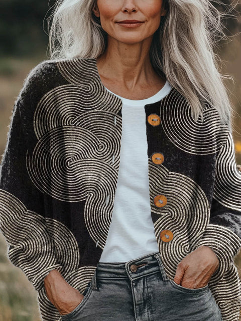 Women's Abstract Pattern Art Print Buttoned Cardigan Sweater