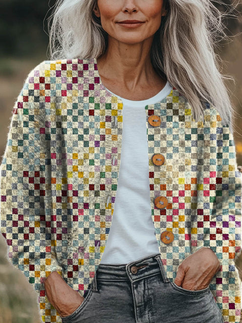 Women's Abstract Pattern Art Print Buttoned Cardigan Sweater
