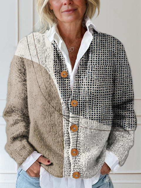 Women's Abstract Geometric Pattern Art Print Buttoned Cardigan Sweater
