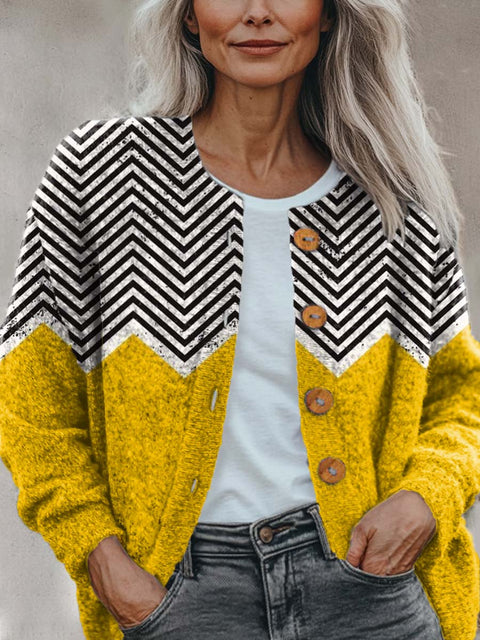 Women's Abstract Pattern Art Print Buttoned Cardigan Sweater