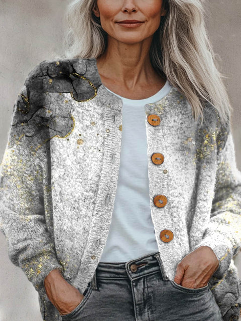 Women's Abstract Pattern Art Print Buttoned Cardigan Sweater