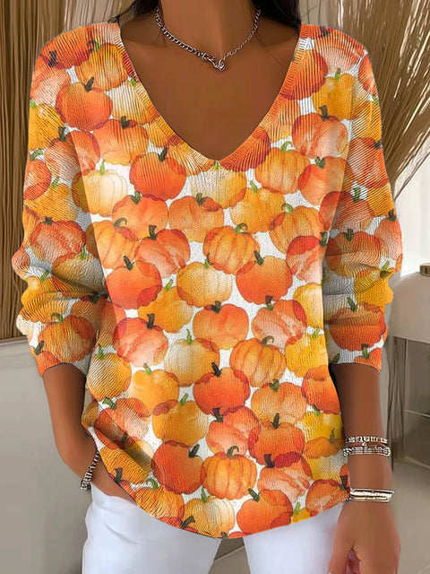 Women's Lovely Pumpkin Pattern Art Print Casual Pullover Sweater