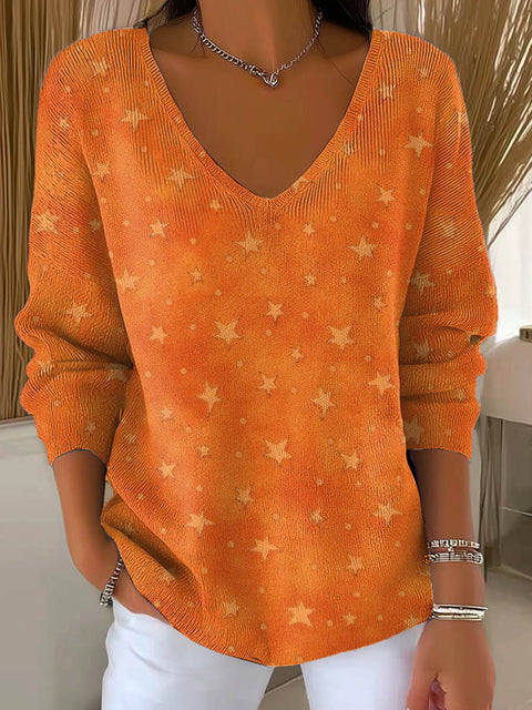 Women's Stars Pattern Art Print Casual Pullover Sweater