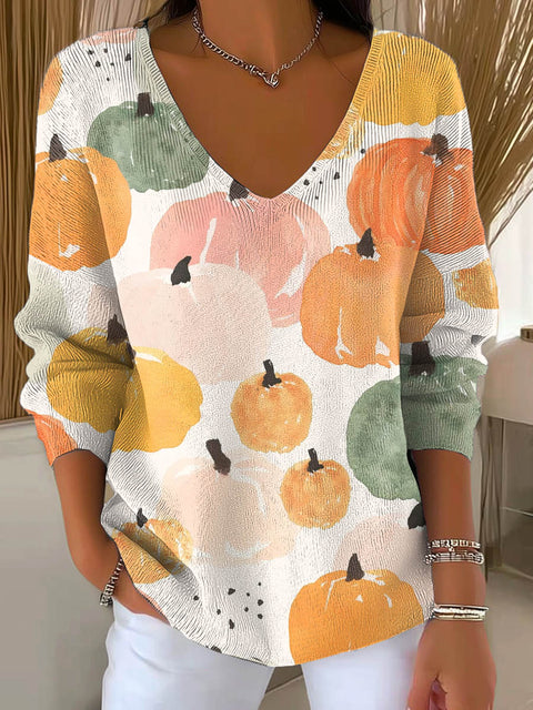 Women's Lovely Pumpkin Pattern Art Print Casual Pullover Sweater