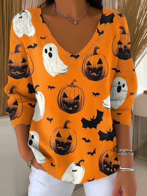 Women's Funny Halloween Pattern Art Print Casual Pullover Sweater