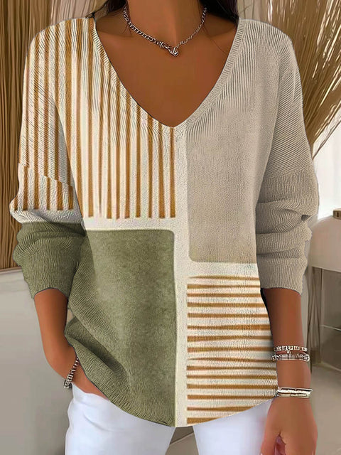 Women's Geometric Pattern Art Print Casual Pullover Sweater