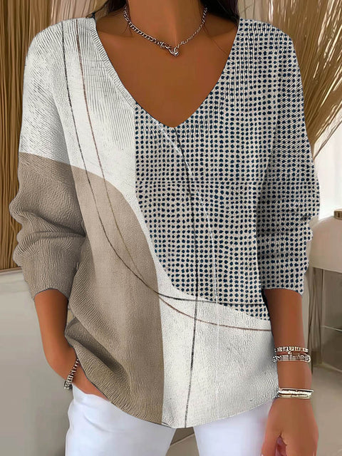 Women's Geometric Pattern Art Print Casual Pullover Sweater