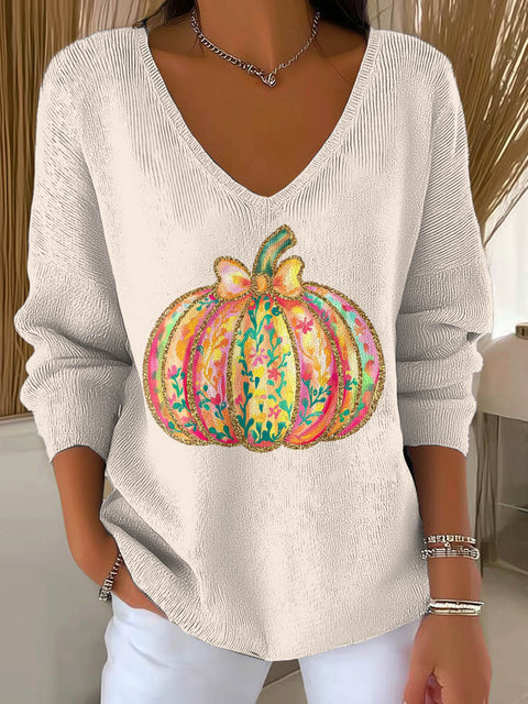 Women's Lovely Pumpkin Pattern Art Print Casual Pullover Sweater