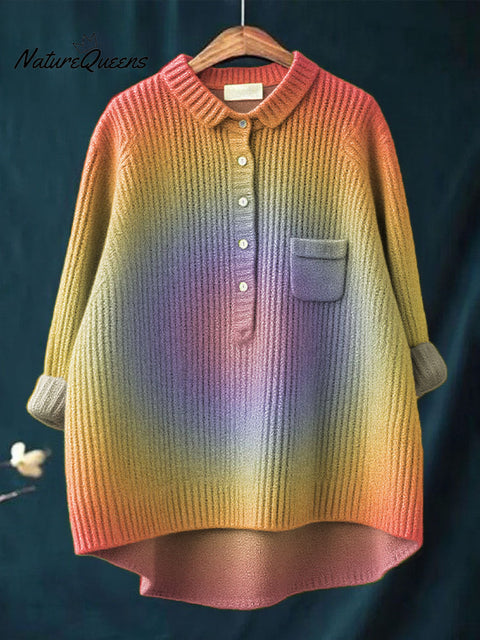 Women's Gradient Pattern Art Print Casual Pullover Knit Sweater