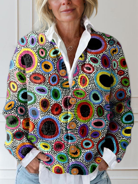 Women's Abstract Geometric Pattern Art Print Buttoned Cardigan Sweater