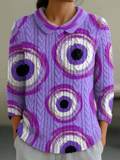 Women's Abstract Pattern Art Print Casual Peter Pan Collar 3/4 Sleeve Sweater
