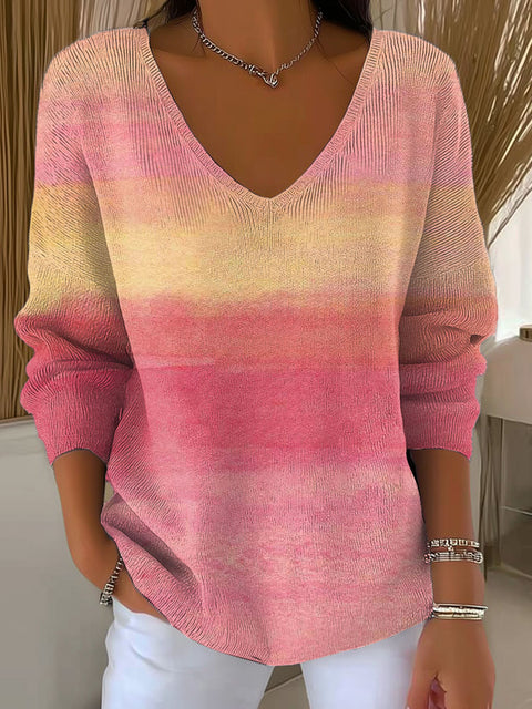 Women's Pink Gradient Pattern Art Print Casual Pullover Sweater