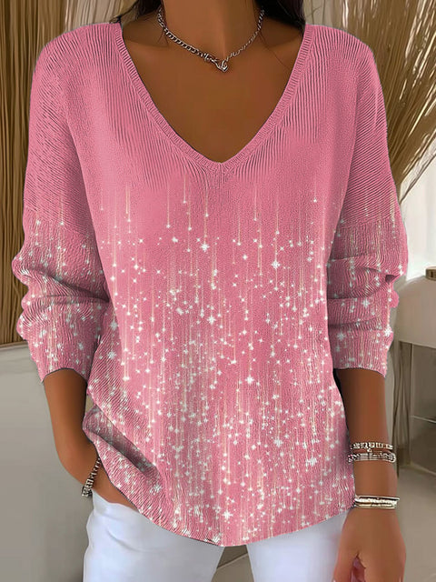 Women's Pink Pattern Art Print Casual Pullover Sweater