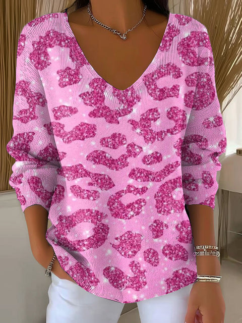 Women's Pink Pattern Art Print Casual Pullover Sweater