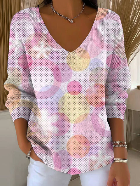 Women's Floral Art Print Casual Pullover Sweater