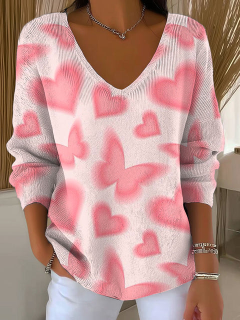 Women's Lovely Pink Butterfly Pattern Art Print Casual Pullover Sweater