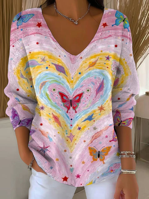 Women's Lovely Butterfly Art Print Casual Pullover Sweater