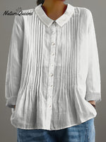 Women's Solid Color Art Casual Cotton And Linen Ruffle Shirt
