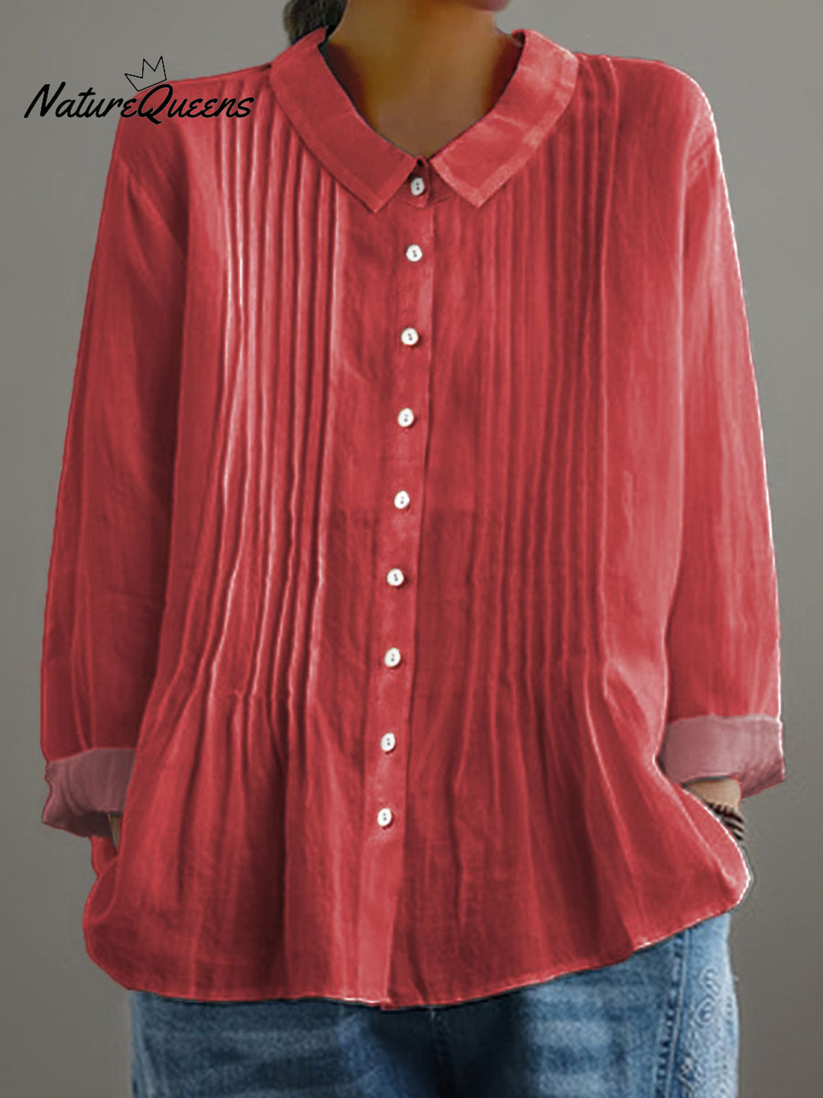 Women's Solid Color Art Casual Cotton And Linen Ruffle Shirt