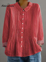 Women's Solid Color Art Casual Cotton And Linen Ruffle Shirt