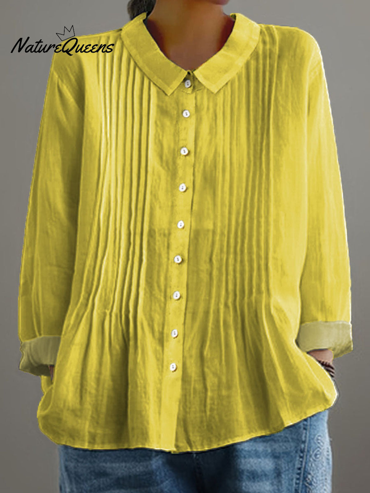Women's Solid Color Art Casual Cotton And Linen Ruffle Shirt