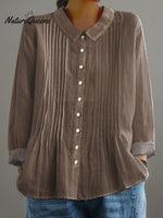 Women's Solid Color Art Casual Cotton And Linen Ruffle Shirt