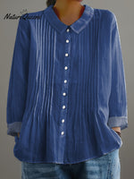 Women's Solid Color Art Casual Cotton And Linen Ruffle Shirt