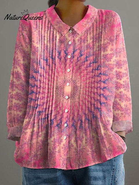 Women's Gradient Pattern Art Casual Cotton And Linen Ruffle Shirt