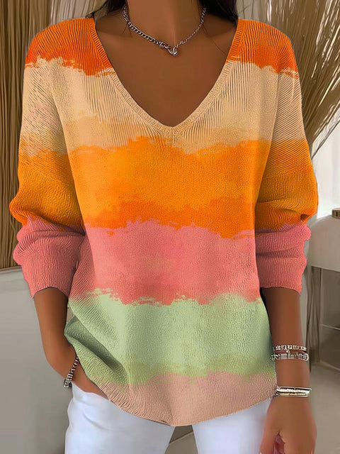 Women's Gradient Pattern Art Print Casual Pullover Sweater