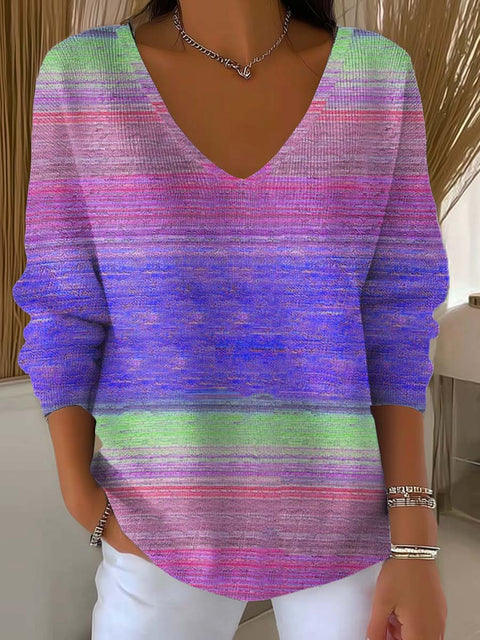 Women's Gradient Pattern Art Print Casual Pullover Sweater