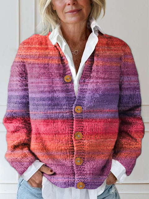 Women's Gradient Pattern Art Print Buttoned Cardigan Sweater