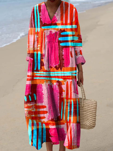 Women's Abstract Pattern Art Print Cotton Dress