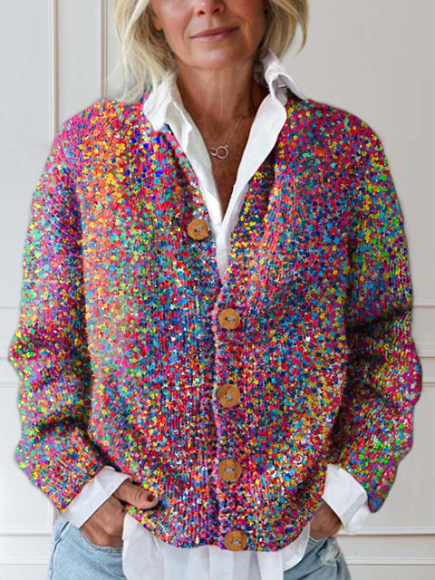 Women's Abstract Pattern Art Print Buttoned Cardigan Sweater