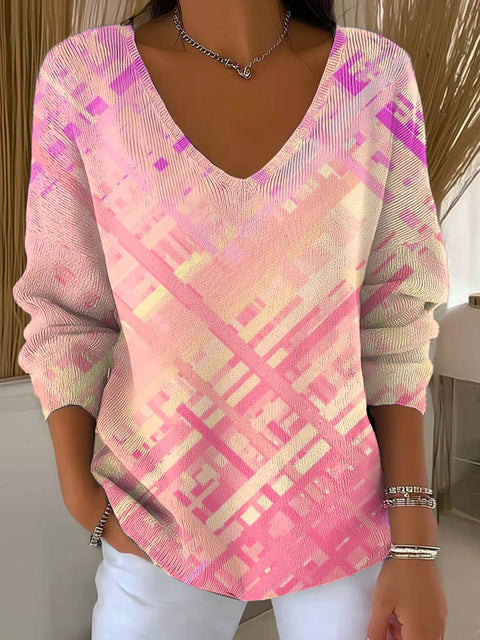 Women's Pink Gradient Pattern Art Print Casual Pullover Sweater