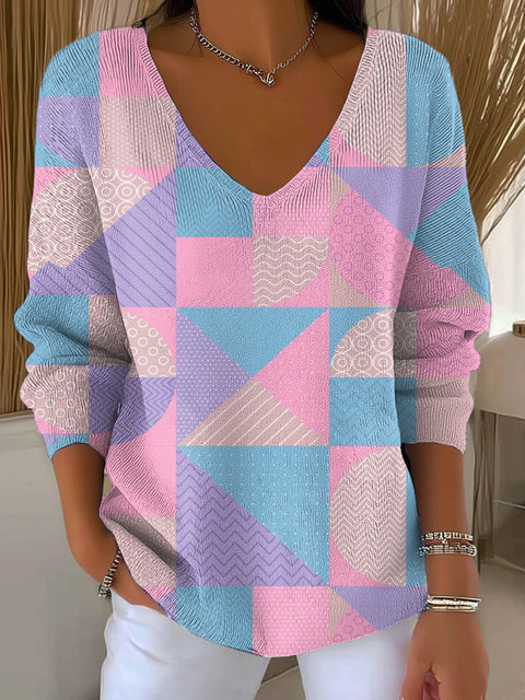 Women's Geometric Pattern Art Print Casual Pullover Sweater